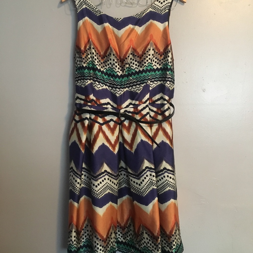 Orange/blue/black Party Dress with Belt Size 12